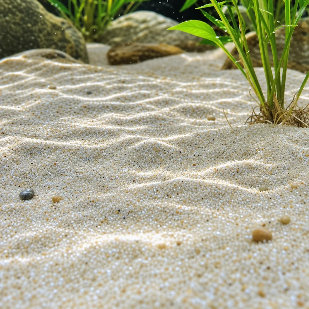 Fine natural sand substrate rippled in aquarium