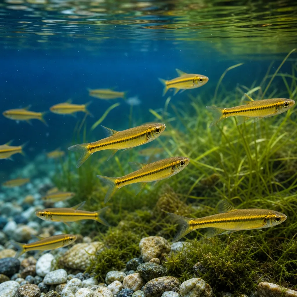 Hardy orfe fish swimming in cold clear pond water