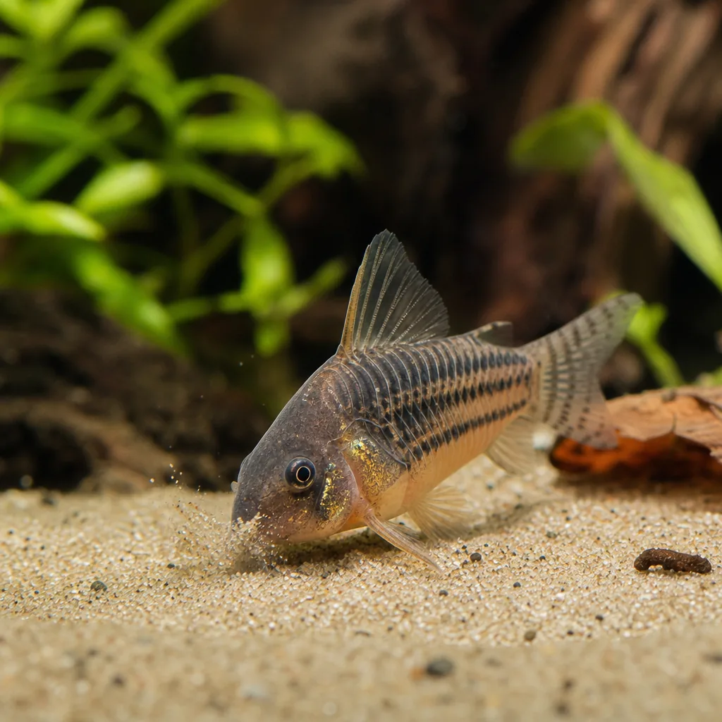 Corydoras sifting fine sand with its barbels