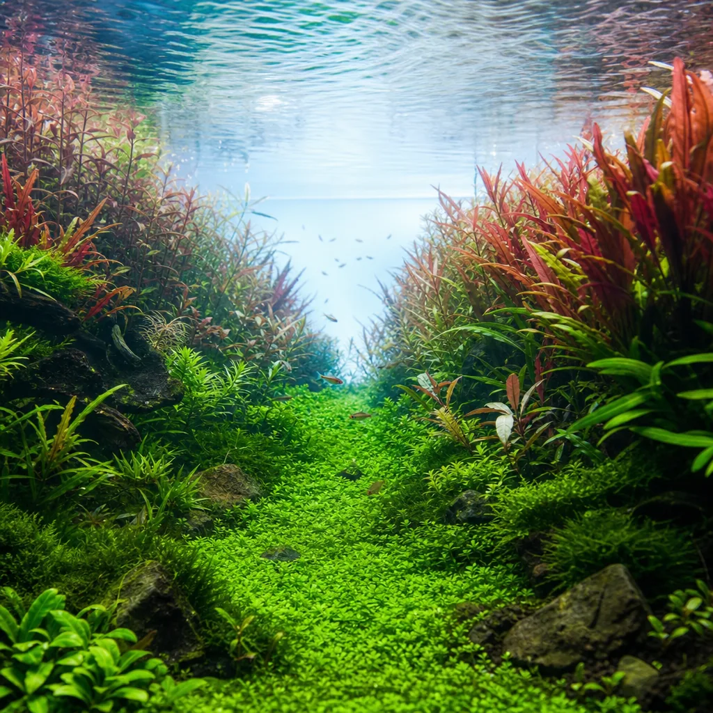 Diagonal planted street leading into aquarium depth