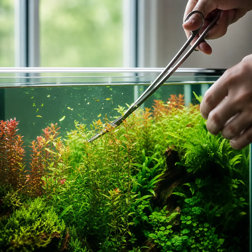Aquascaping scissors trimming stem plant tops