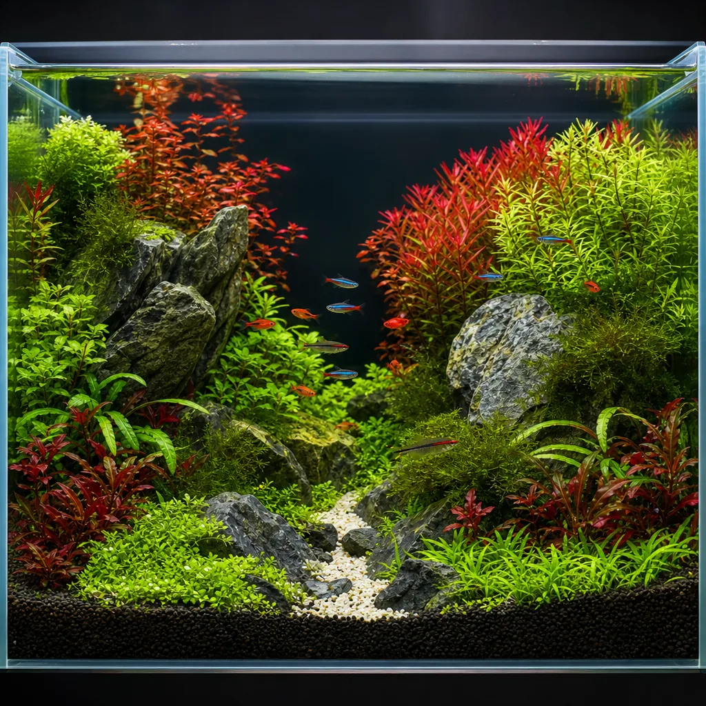 Looking through crystal-clear aquarium panel