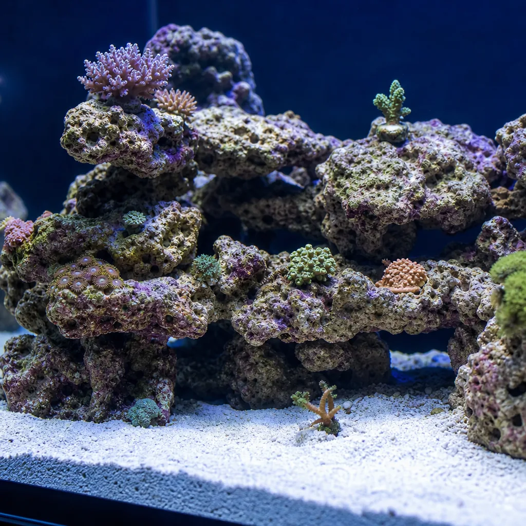 Marine aquarium with deep sand bed and stable live rock aquascape