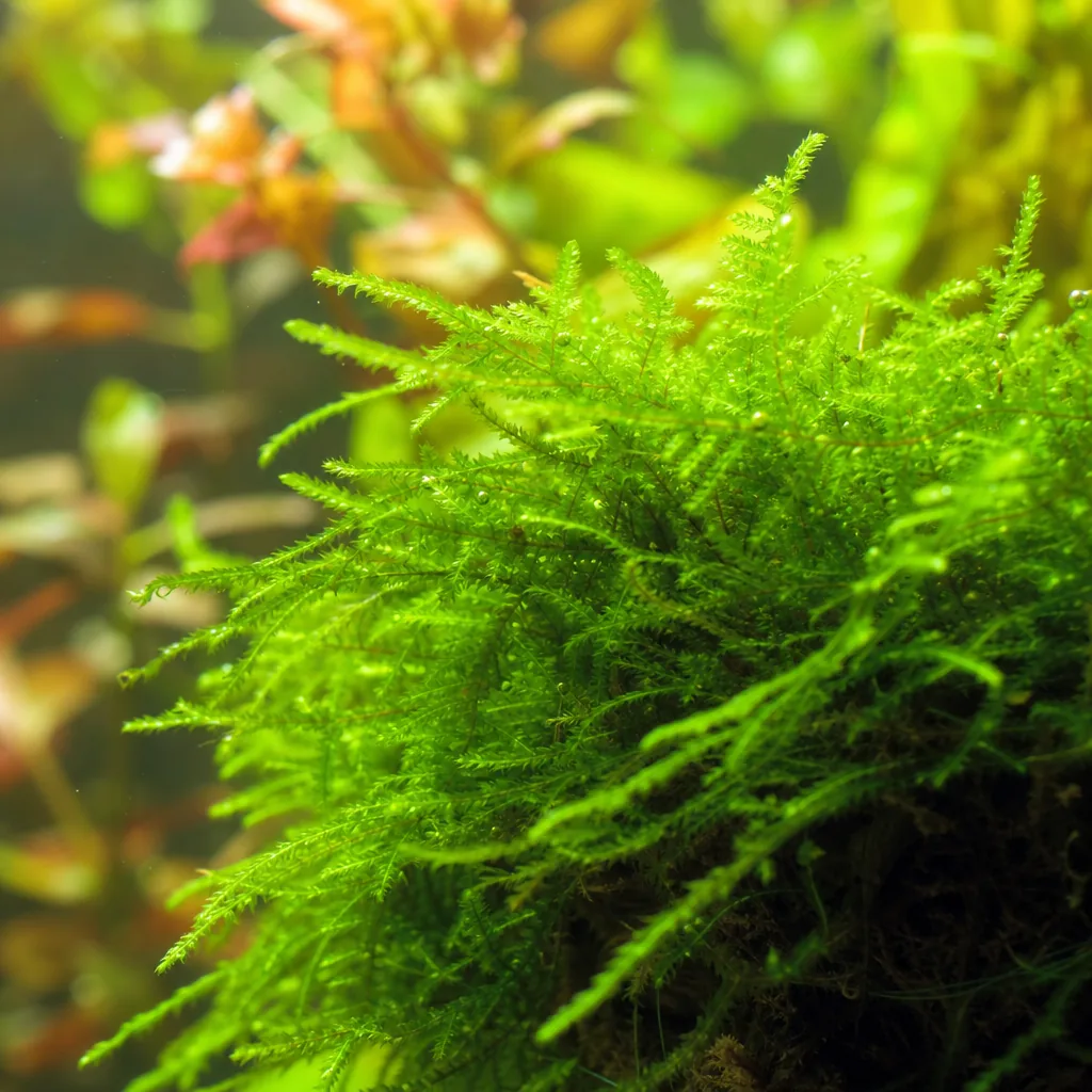 Vibrant moss thriving under bright planted tank lighting