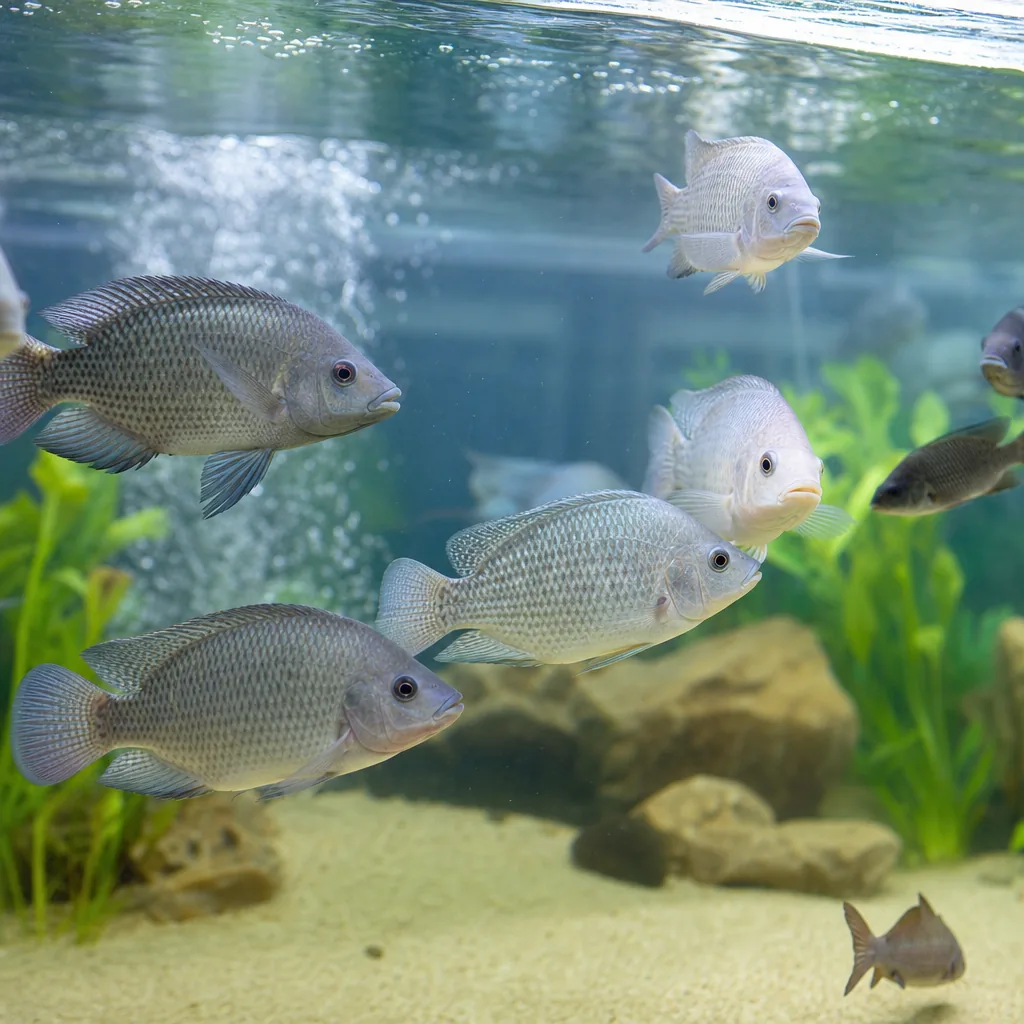 Freshwater fish swimming in an aquaponics fish tank