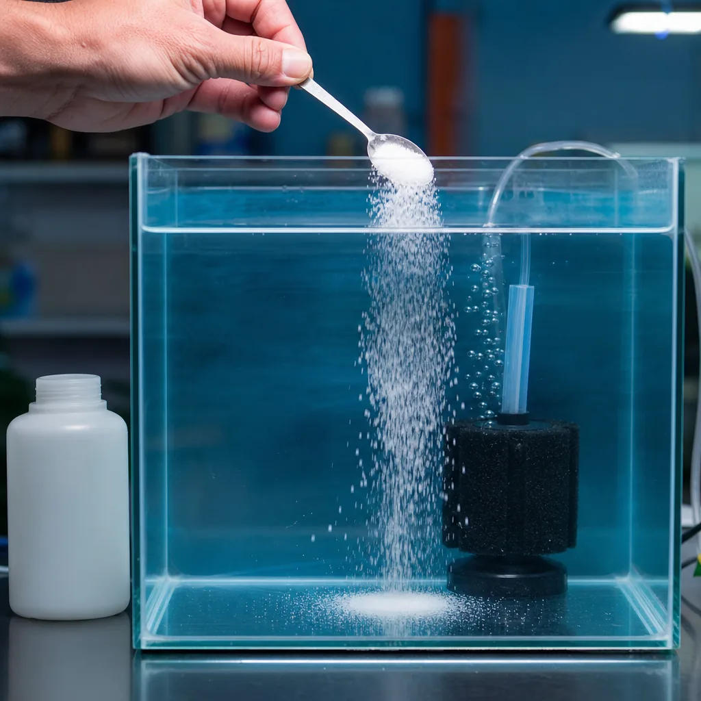 Adding aquarium salt and medication to a quarantine tank