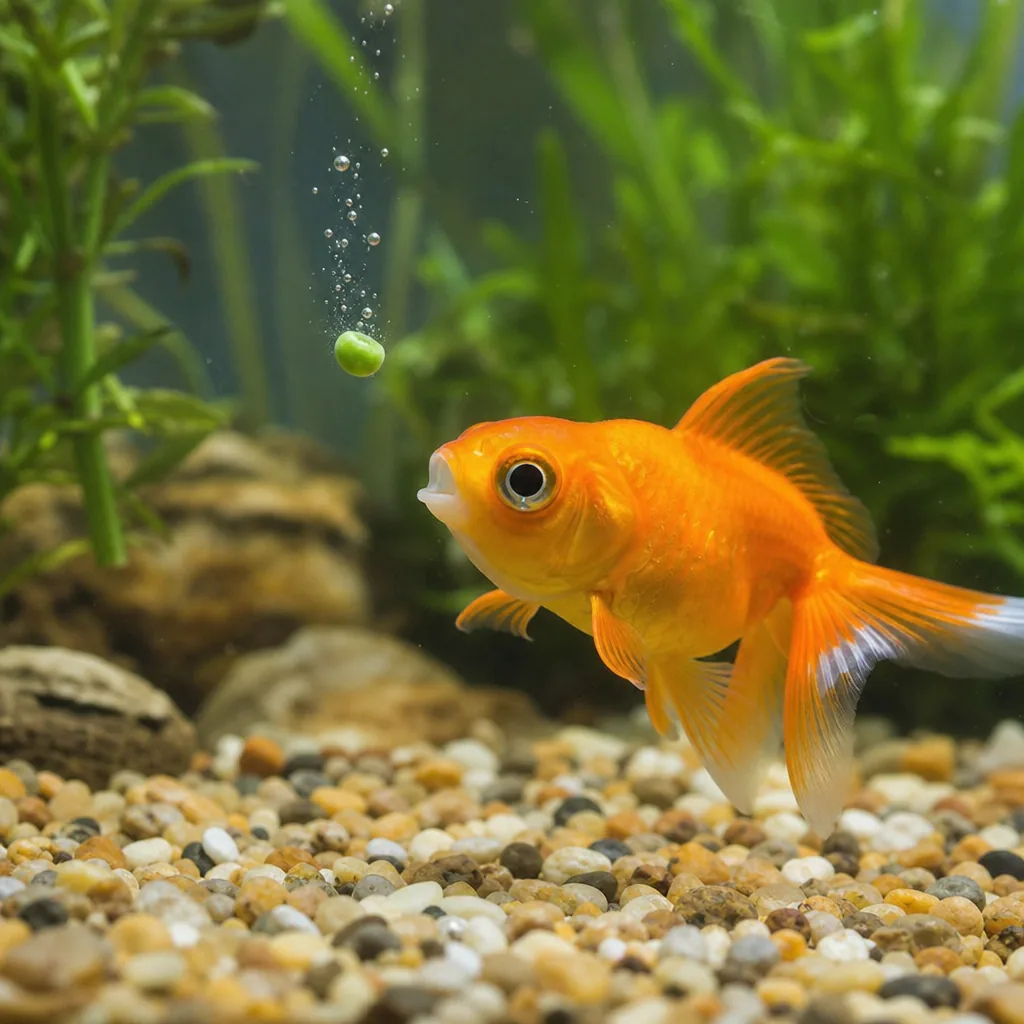 Blanched green pea offered as fish food in tank