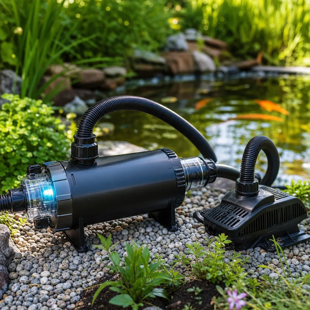 Pond UV clarifier and pump filtration setup