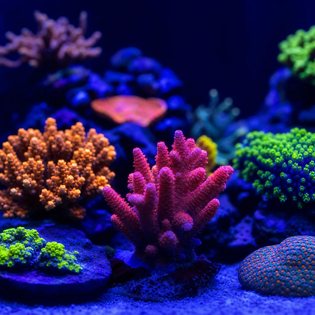 Blue actinic lighting making reef corals fluoresce