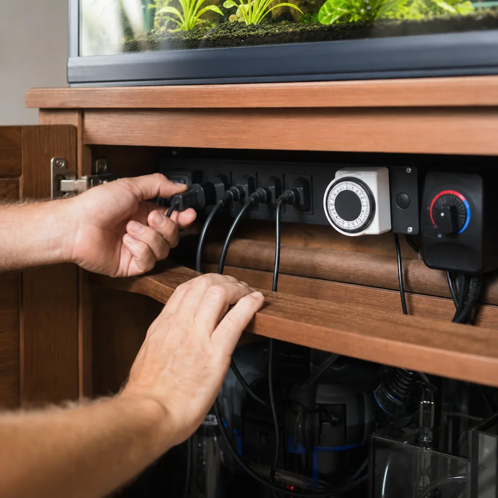 Pre-vacation aquarium equipment check with timer