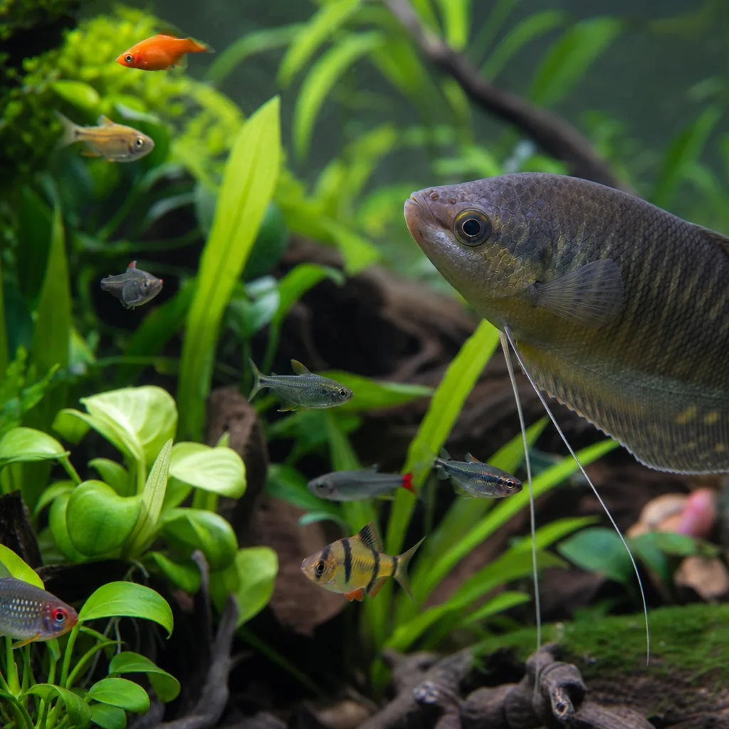Aggressive and peaceful fish in a community tank