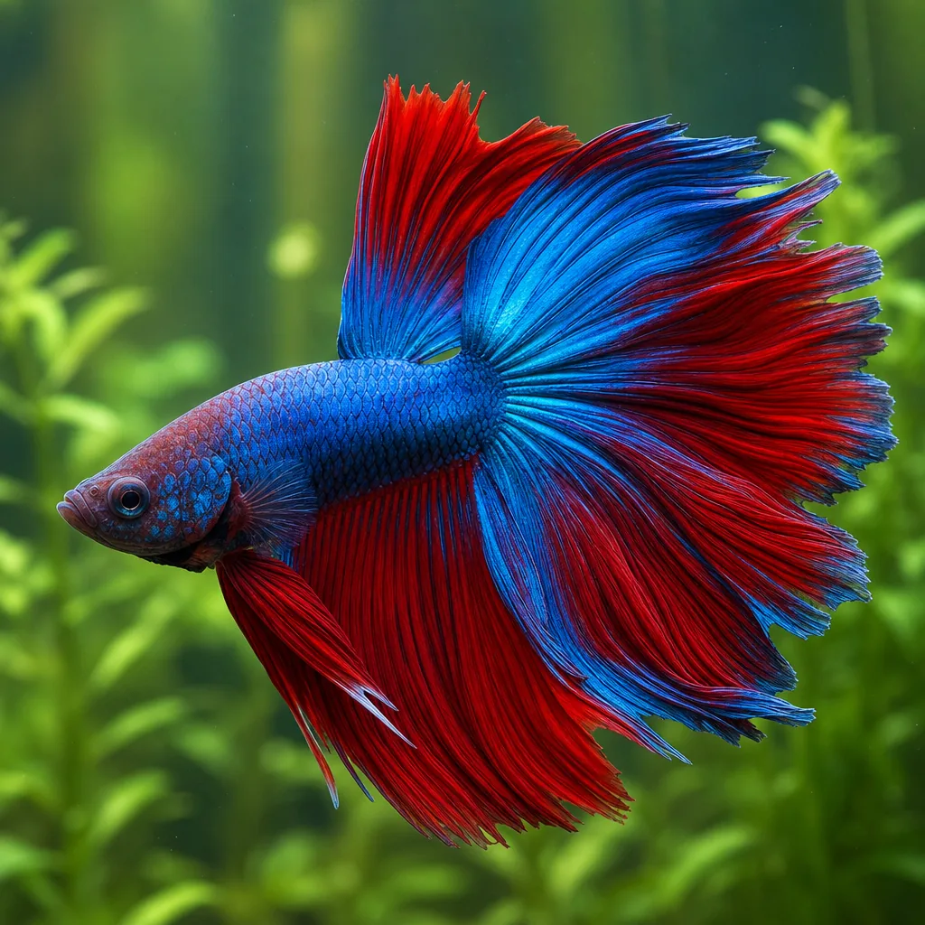Vibrant betta fish hovering in clear aquarium water