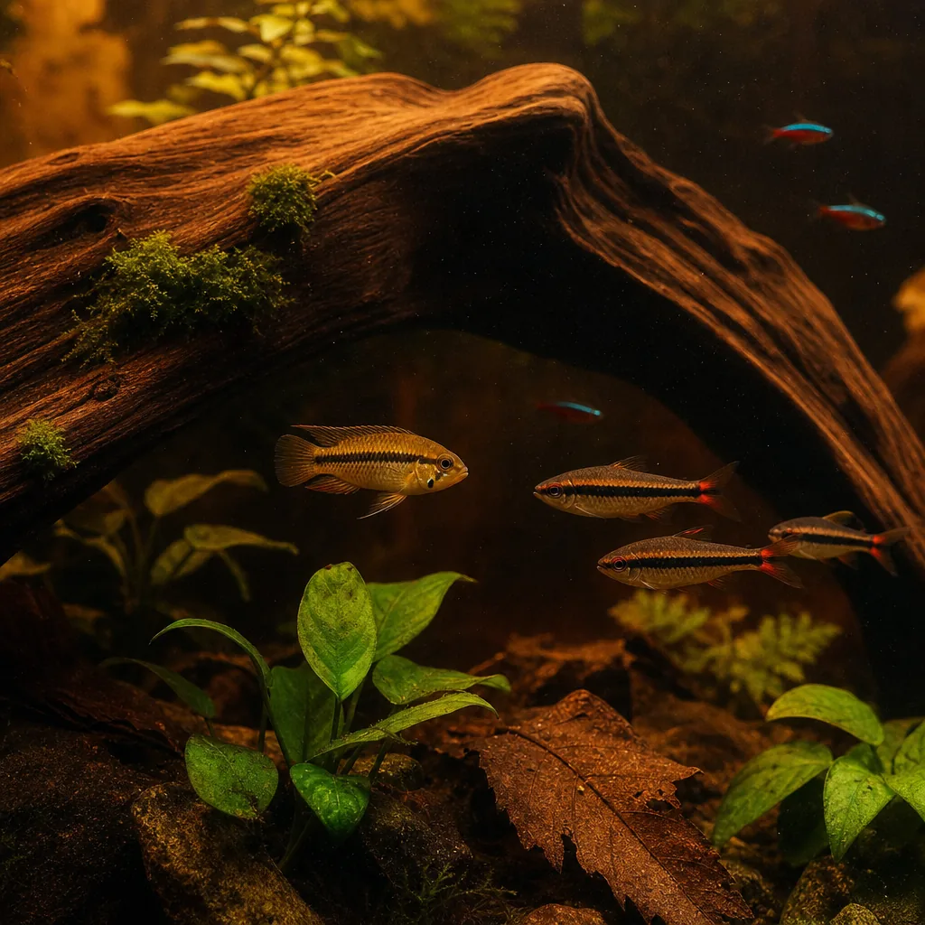 Tea-colored aquarium water from driftwood tannins