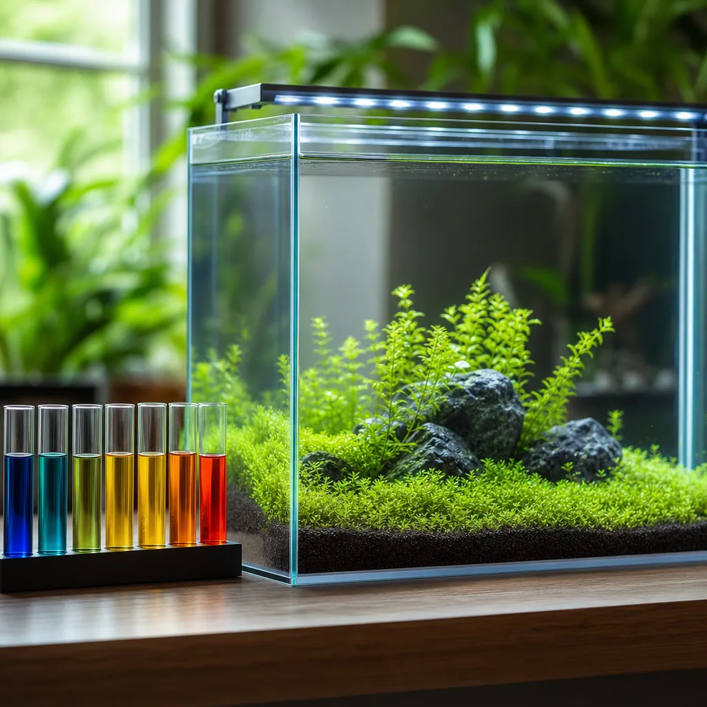 Liquid test kit showing nitrogen cycle results beside a new tank