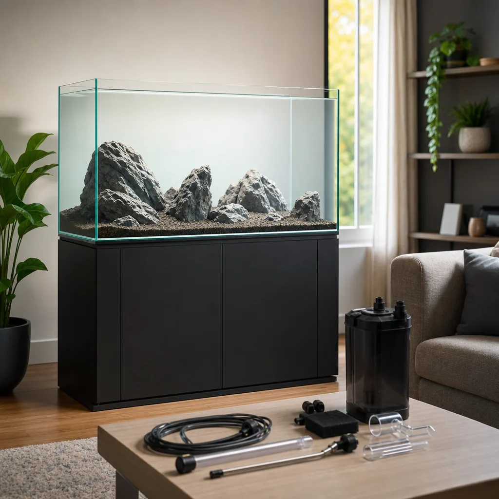 Aquarist deciding between aquarium types at home