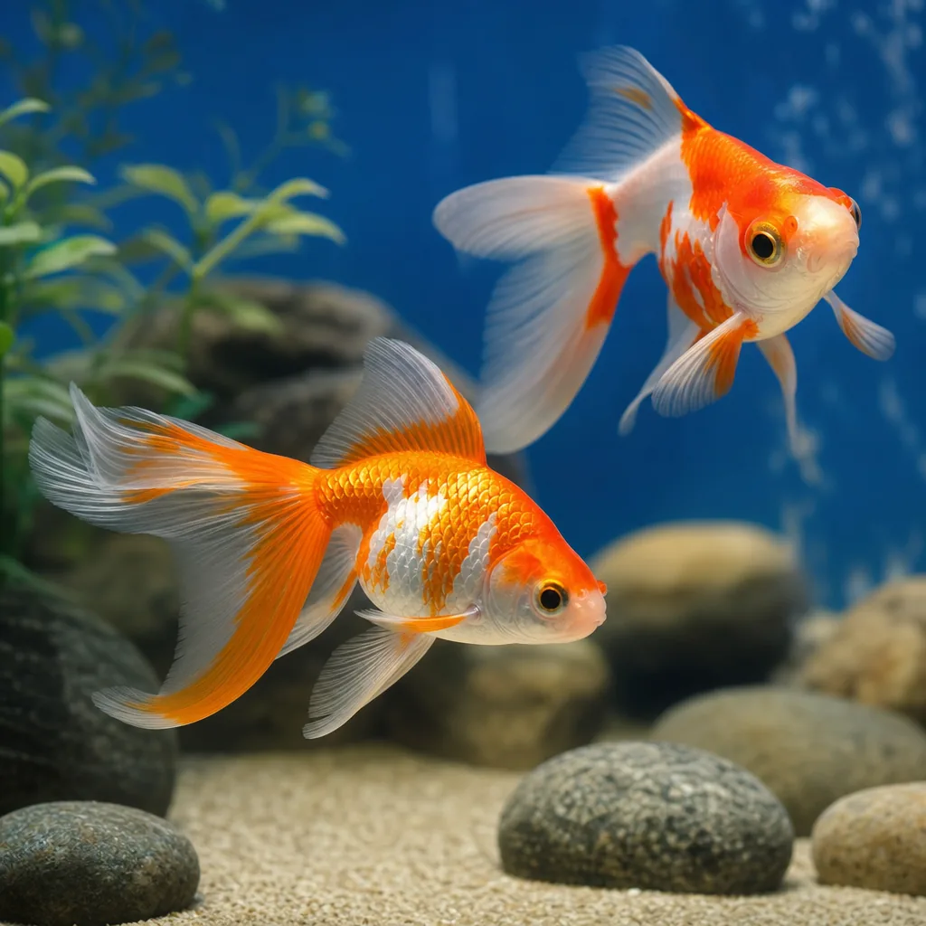 Goldfish swimming in cool clear freshwater aquarium