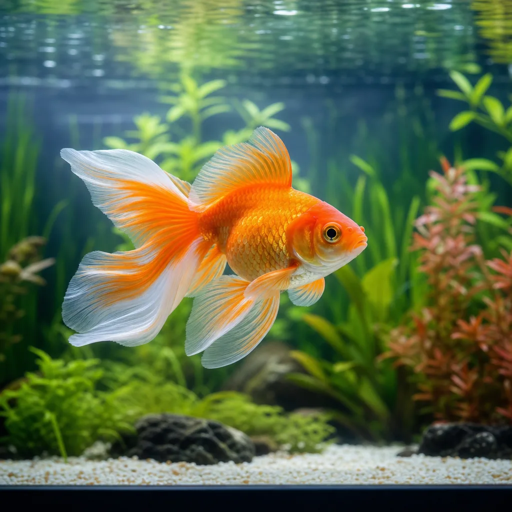 Healthy goldfish in a large planted tank dispelling bowl myths