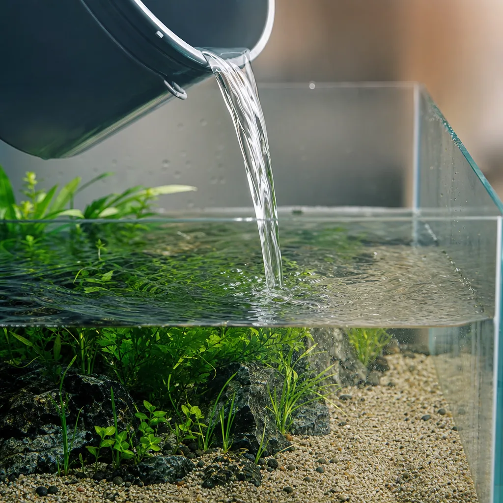 Refilling an aquarium with conditioned fresh water