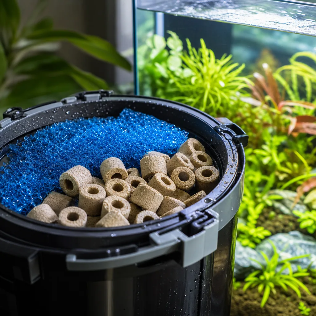 Filter media providing biological filtration in a tank