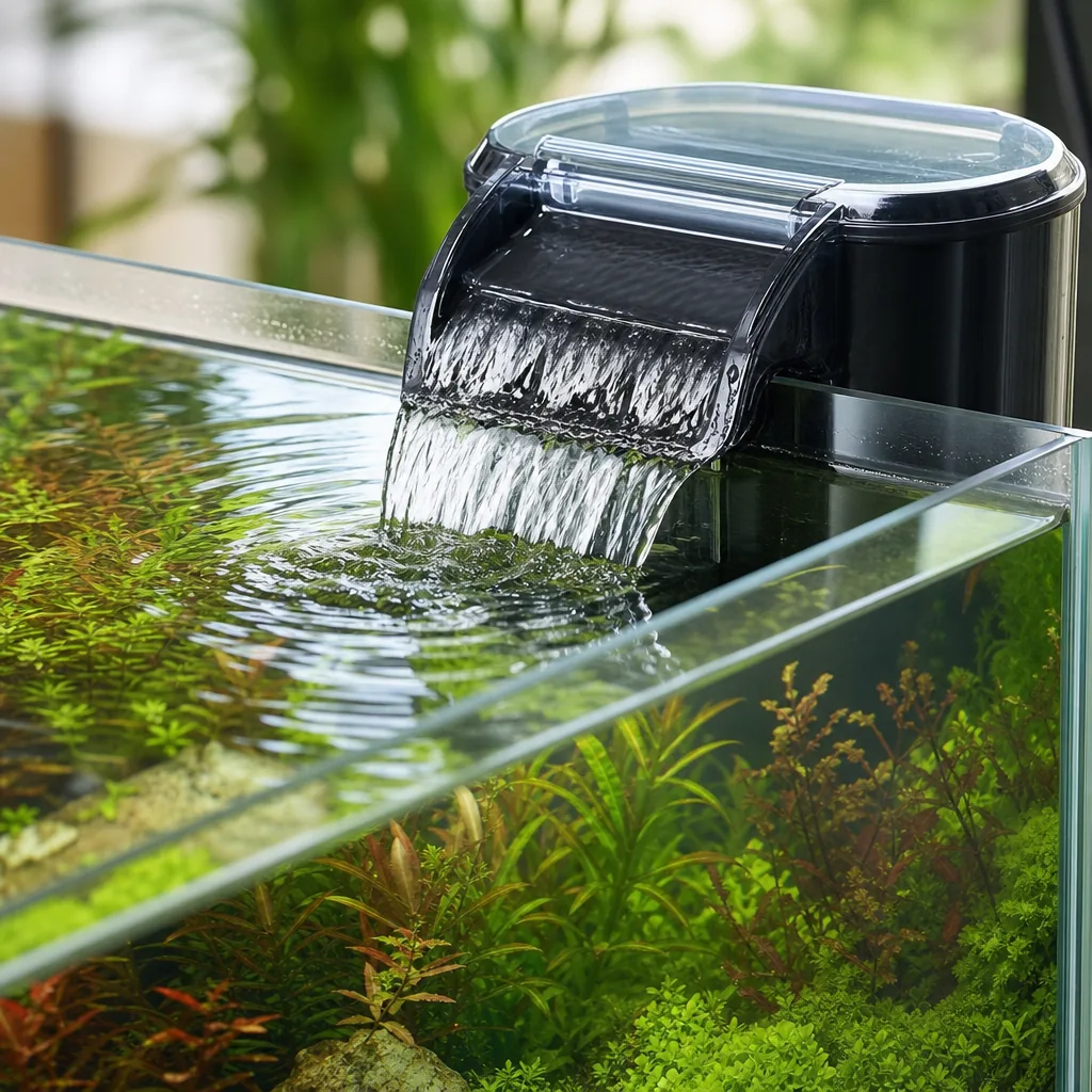 A hang-on-back filter running on an aquarium