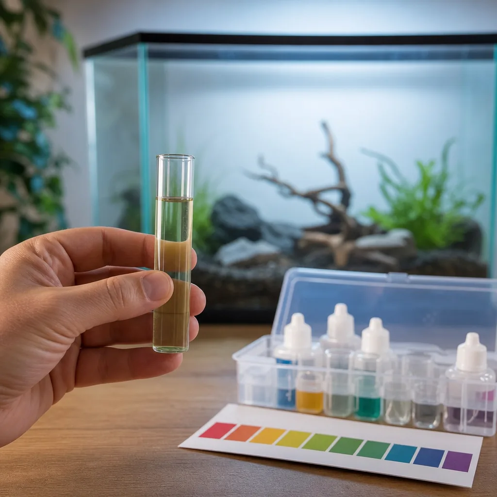Testing aquarium water with a liquid ammonia test kit