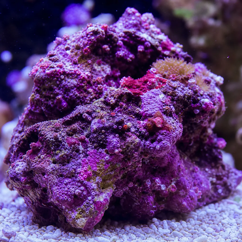 Porous live rock encrusted with coralline algae