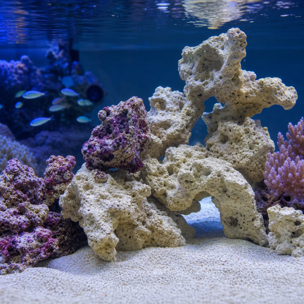 Aquascape blending live and dry rock together