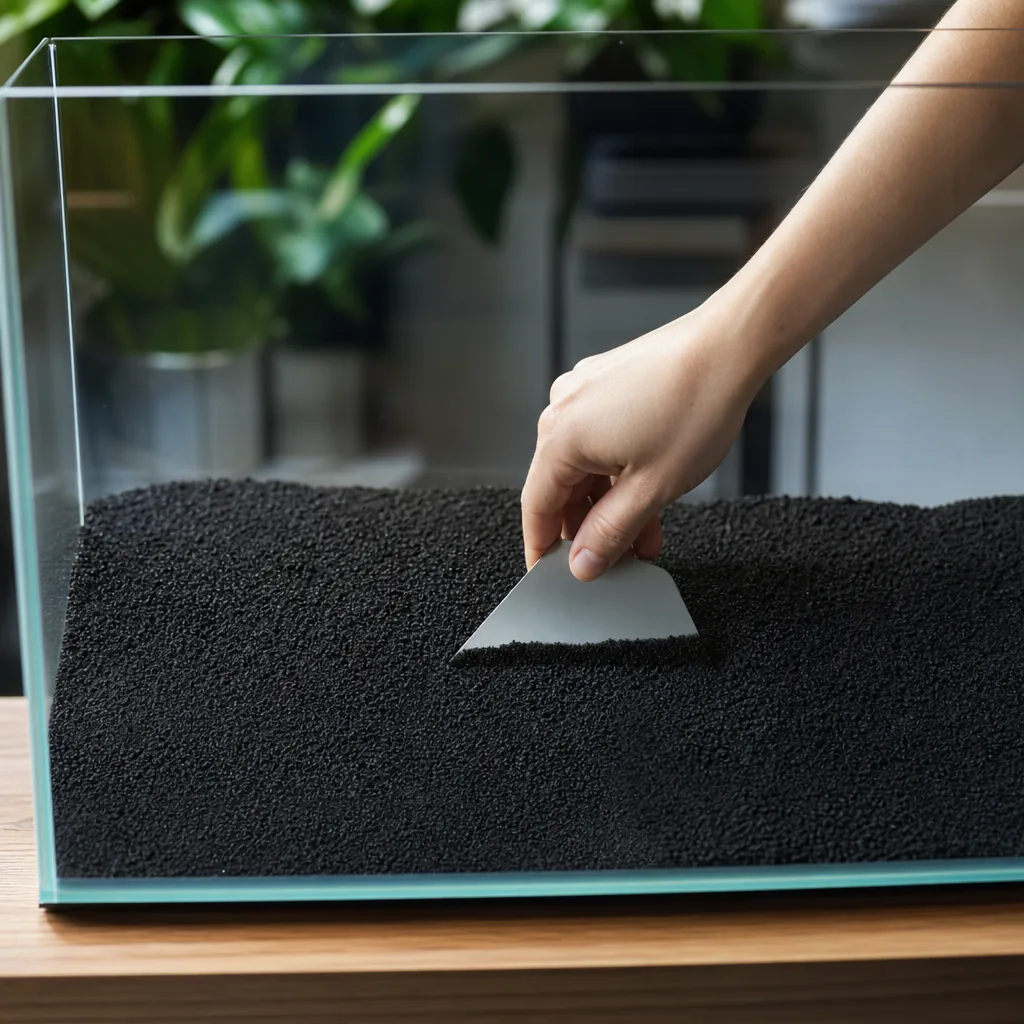 Pouring inert substrate into a planted tank base