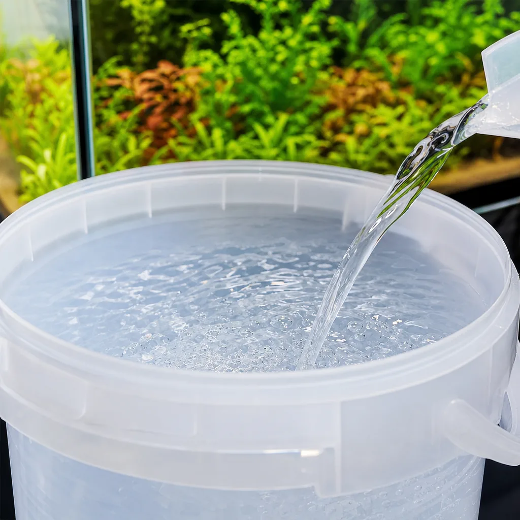 Clean RODI water filling a mixing container