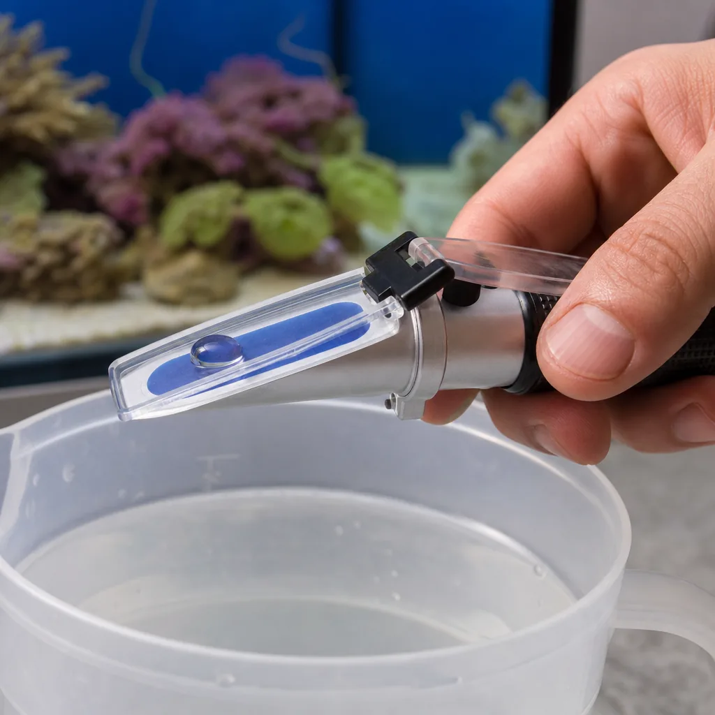 Refractometer measuring saltwater salinity