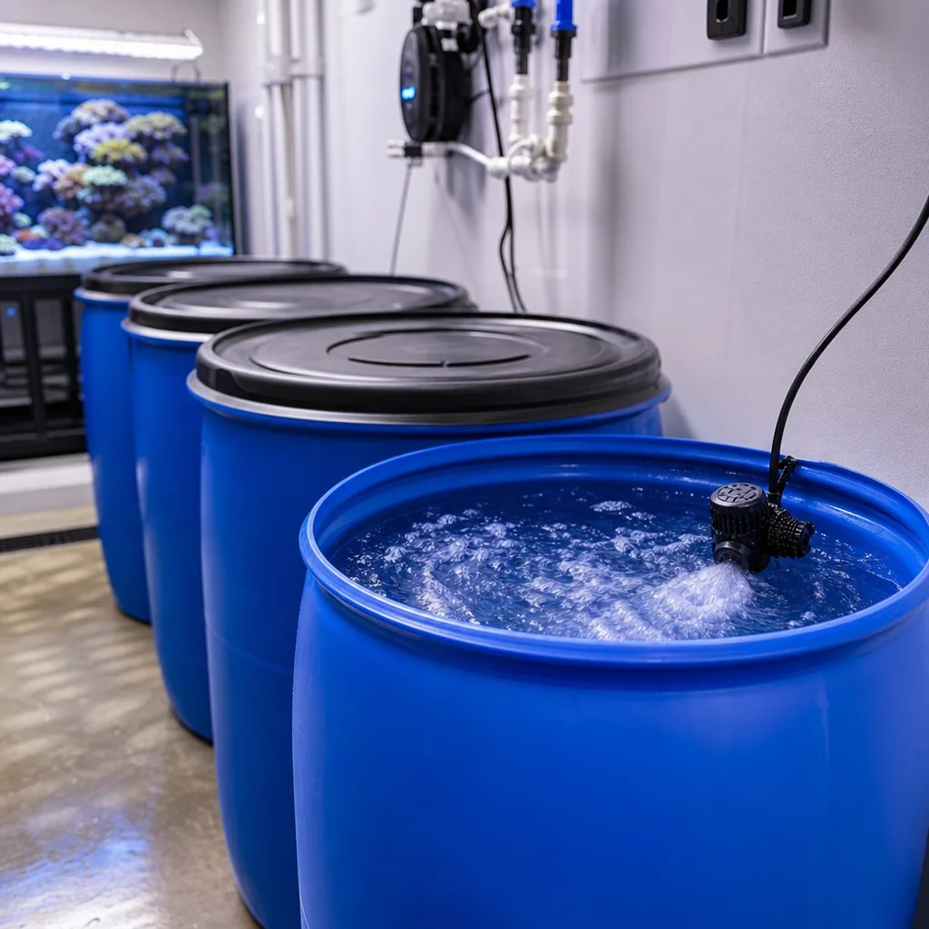 Sealed containers of mixed saltwater in storage