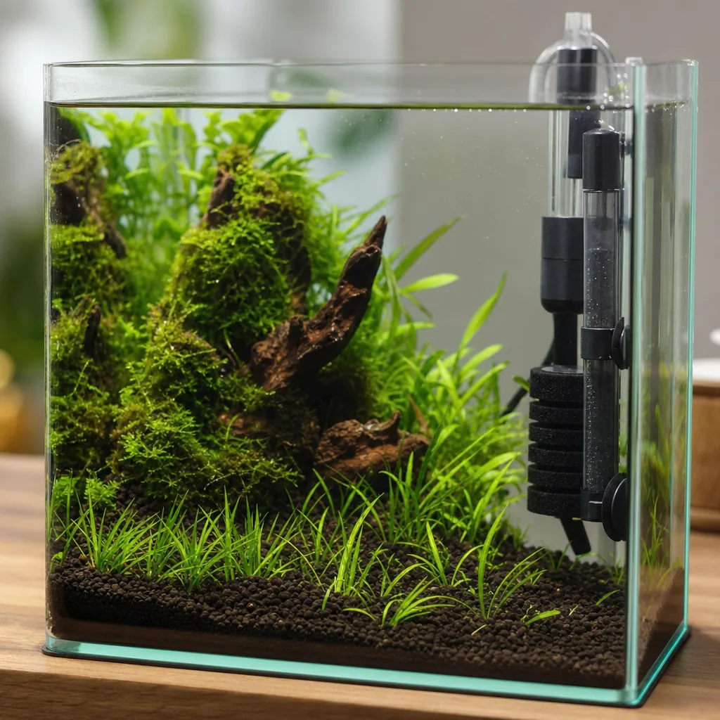 Compact heater and small sponge filter in nano tank