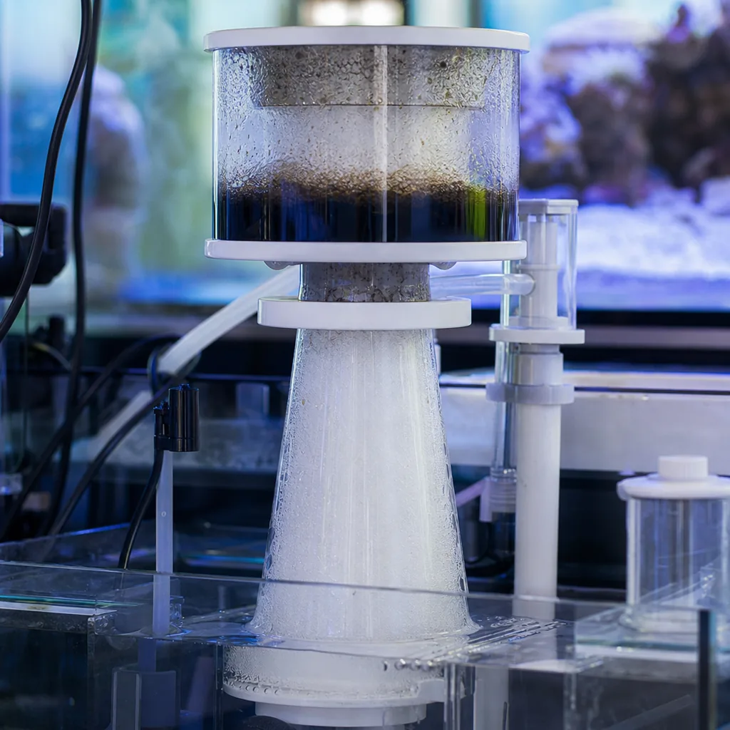 Protein skimmer producing foam in a reef sump
