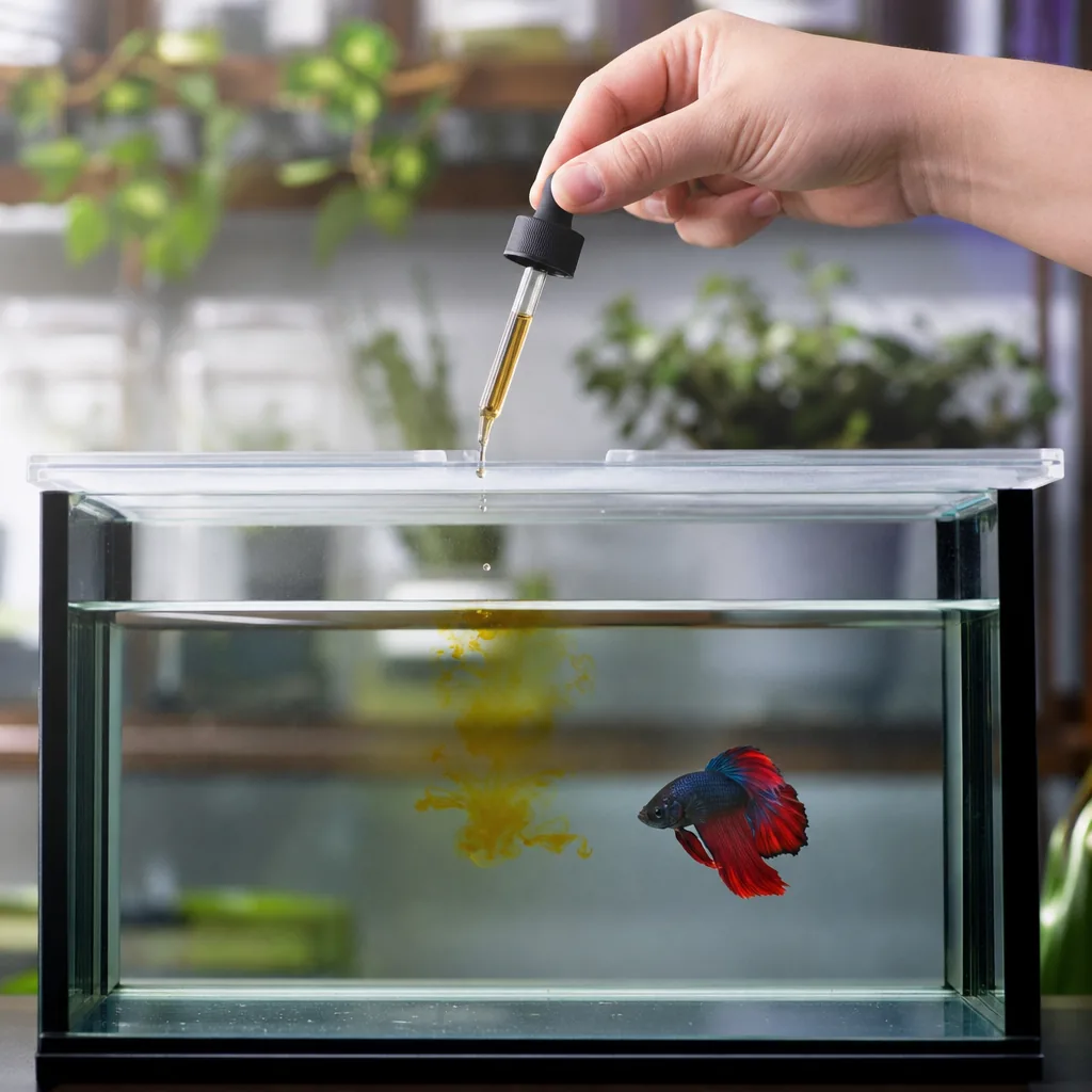 Adding liquid medication drops to a quarantine aquarium