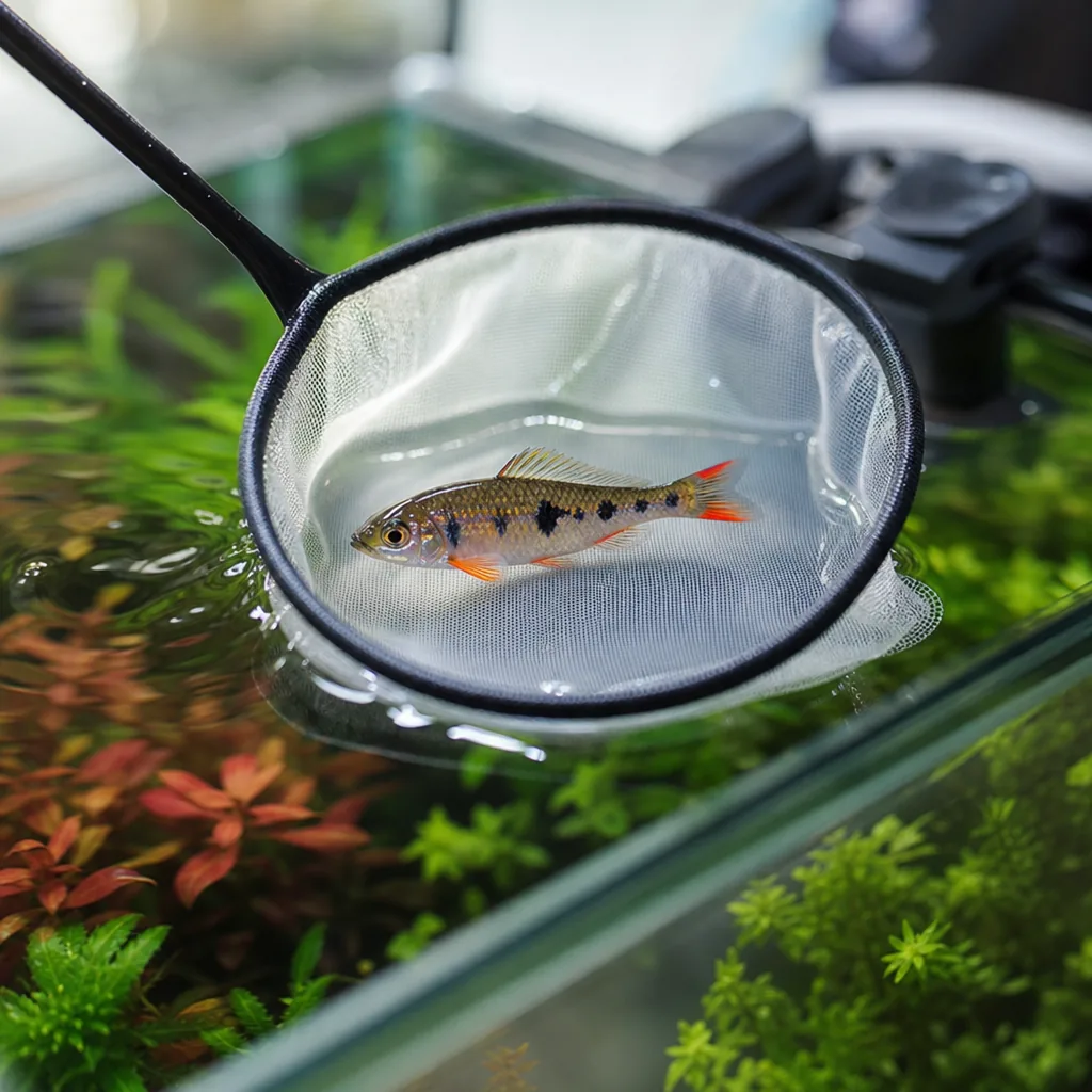 Healthy fish being netted to move into display tank
