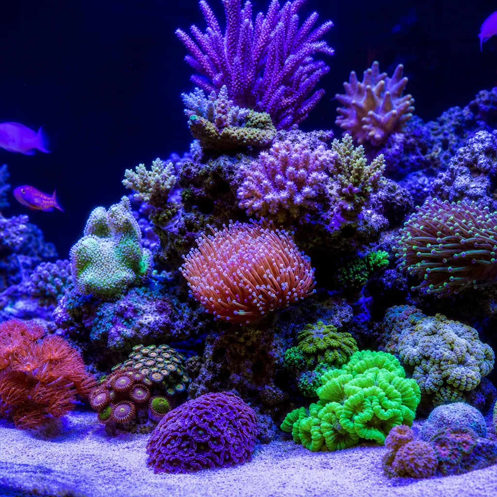 Healthy reef tank with stable thriving stony corals
