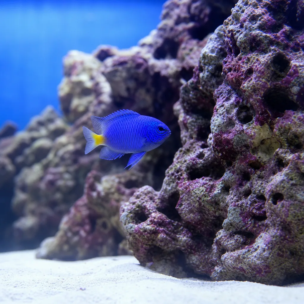 First hardy fish swimming in a new saltwater tank