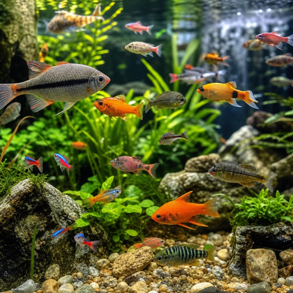 Heavily stocked aquarium illustrating fish bioload