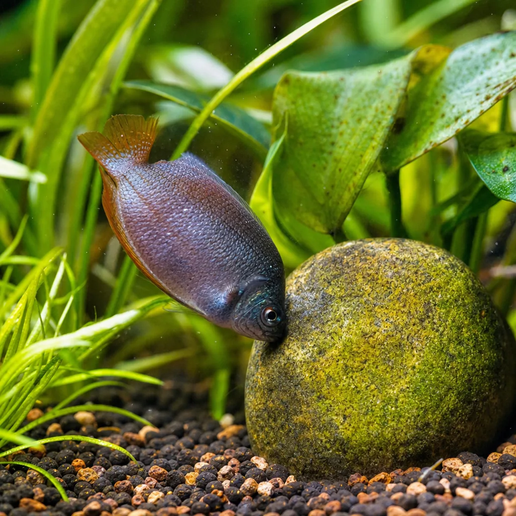 Fish flicking against a rock showing early ich symptoms