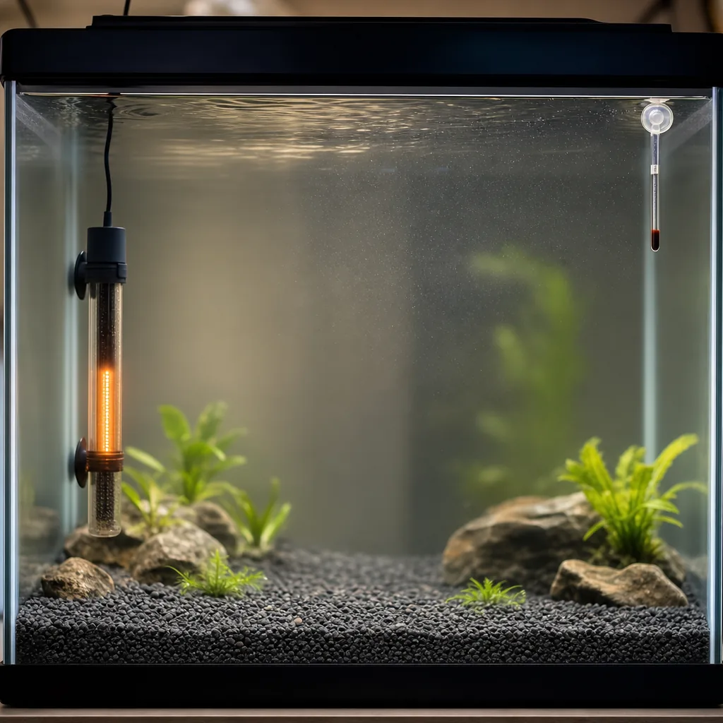Aquarium heater raising water temperature for treatment