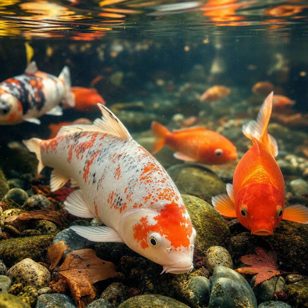 Pond fish hovering near the bottom in cold water