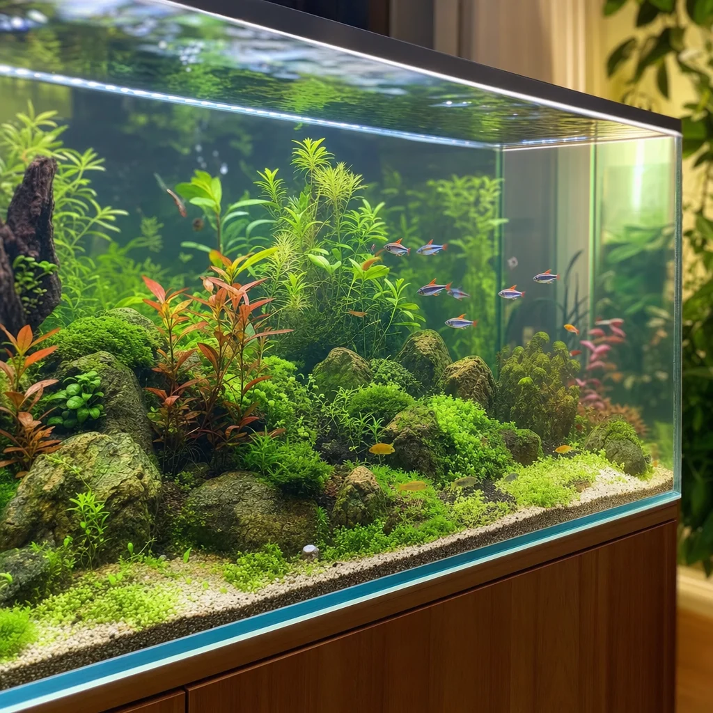 A serene, welcoming home aquarium