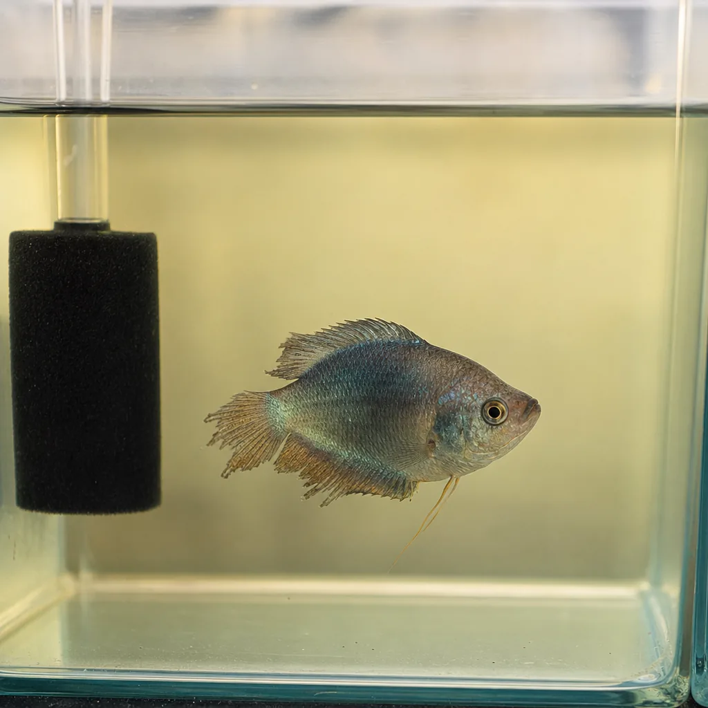 Stressed freshwater fish in a hospital treatment tank